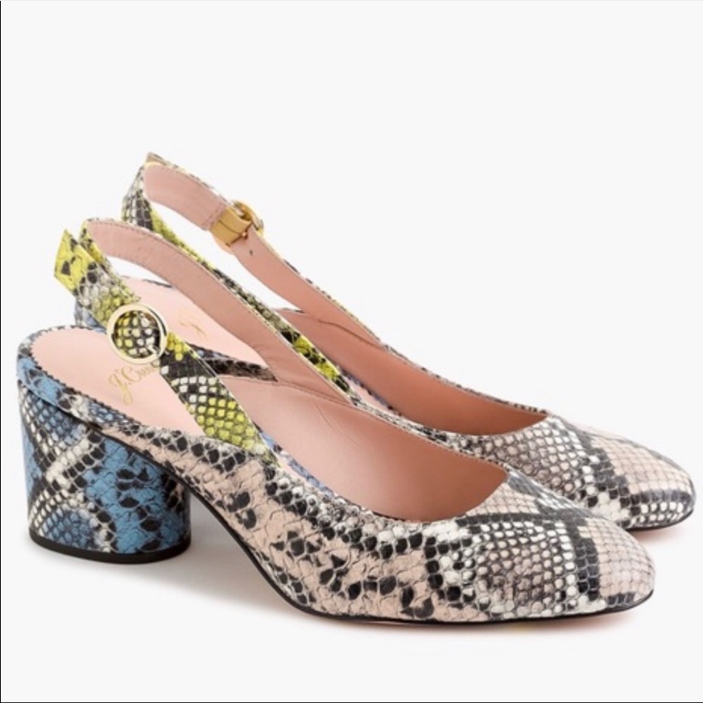 J Crew NWT Snakeskin Slingback Heels